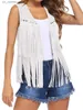 Women's Tanks Camis Vintage Women Tassel Vest 70s Hippie Faux Suede Rivets Slveless Fringe Jacket Waistcoat Strtwear S-XXXL T240412