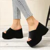 Luxury Pink Velvet Wedge Slide Mules Women Fashion Platform Sandaler Ladies Casual High Heel Summer Outdoor Slipper Shoes 240411