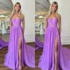 Lavendel en linje prom klänning älskling nyckelhål aftonklänningar elegant lår split rygglös satin formella klänningar för kvinnor