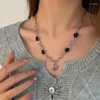 Chaines Youngx Y2K Vintage Purple Heart Flower Pendant Collier Collier de clavicule en acier inoxydable coréen pour femmes Bijoux Party Gift