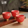 Cups Saucers Red-glazed Copper-bottom Master Cup Teacup Ceramic Small Tea Bowl Personal Special Single Set