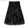 Saias 2021 New Moda Black Lace Broken Flower Elastic Summer Women Salia Impressão Harajuku Feather Mini Saias femininas