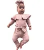 Baby flicka kläder set nyfödda spädbarn flickor frill solid romper bodysuit bow byxa kläder spädbarn nyfödda kläder barn kläder6347282