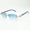 Gafas de sol de madera de diamantes de moda clásica de 5.0 mm 3524012 con copas de brazos de madera azul, ventas directas, tamaño: 56-18-135 mm