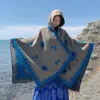 Bohemian Vintage Chic Travel Poncho Capes Hooded Blue Women Autumn Warm Knitted Ethnic Style Boho Tassels Warp Capes Cloak Tops