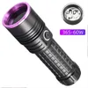 Novo poderoso espelho de lanterna UV de 365nm Black Luz roxa 60W Lantern de detecção de poluição por oleagina fluorescente tipo C Lanterna recarregável