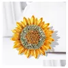 Pins, Brooches Crystal Sunflower Brooch Classic Gold Color Jewelry For Women Gift Cute Zircon Stone Pin Dress Coat Accessories Drop D Dhiw3