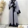 Etnisk kläd Turkiet Dubai Kaftan Lace Open Abaya Women Muslim Dress Eid Ramadan Islamic Robe Femme Musman Caftan Kimono Cardigan Dr Otdgn