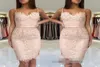 2020 Short Mini Blush Pink Homecoming Dresses Spaghetti Straps Sweetheart Lace Appliques Sheath Plus Size Party Graduation Cocktai2162503
