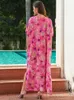 Grundläggande casual klänningar Rose Tassel Sexig V-ringad broderad krage kant semester bohemian 2024 kvinnor lång klänning mantel kaftan moo klänningar Q1627 T240412