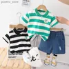 Kleidungssets Mode Sommer Kinder Baby Jungen gestreifte Dinosaurier Anzüge Kurzarm T-Shirt +Shorts Casual Clothing Outfit Mädchen Kleidung 2pcs/Set Y240412