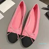 2024 Spring Summer Women Classic Ballet Flats Runway Designer Leather Sue Leather Round Round Toe Flat With Sweet Bow-Sned Slip على أحذية مسطحة