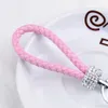 Key Rings Fashion Pu Leather Blaided Rope Keychain Glitter Rhinestones Key Ring For Women Men Classic Car Key Holder Accessoires Geschenk 240412