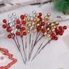 Dekoratif Çiçekler 7 Baş Yapay Holly Berry Şube Noel Süs Kırmızı Meyveler Çiçek Diy Çelenk Düğün Partisi Noel Ağacı Vazo