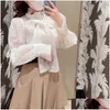 Womens Blouses Shirts Wakuta Harajuku Embroidery Bow Lace Long Sleeve Feminino Moda Tops 2024 Spring Temperament Heavy Blusa Mujer Dro Ot0Ck