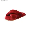 Slippers Thickened Cross Fur for Womens 36-43 Large Open Toe Candy Home Cotton H240412