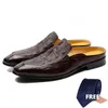 Casual Shoes Qffaz Leather Men äkta Moccasins Loafers Slip-On Breattable Man Flats Half Slippers