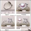 Jewelry Settings New Design Pearl Ring Sier Rings Shiny Zircon For Women Fashion Adjustable Size Gift Drop Delivery Dhboh