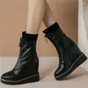 Dress Shoes Women Genuine Leather Wedges High Heel Pumps Female Top Fashion Sneakers Round Toe Platform Ankle Boots Casual