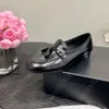 Designer tassel loafers women round toe flat heel slip on fashionable and versatile black small leather shoes genuine leather EU35-41