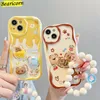 Curly Wave Edge Cream Rabbit Phone Case For Realme Narzo 10A 20A 30A 50 50i Prime N55 GT Master INS Flowers Wrist Strap Cover