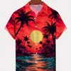 Chemises décontractées pour hommes 2024 Hawaii Shirt Sunset Waves and Coconut Tree 3D Graphic Imprime