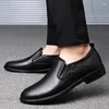 Casual Shoes 2024 High Quality For Men Slip On Leather Spring And Autumn Solid Chunky Heels Daily Fashion Business