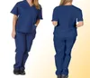 Donne039s pantaloni Capris a colori solidi unisex uomini donne maniche corte a v al collo infermieri scrubs topspants che si inserisce uniforme da lavoro set 2239526