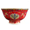 Decoratieve beeldjes China Old Porselein Rood geschilderde gouden pastel Fu karakter Chinese maaltijdkom