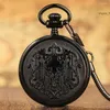 Pocket Watches Vintage Black Men Automatic Mechanical Watch Luminous Arabic Numerals Analog Open Face Dial Pendant Clock Fob Chain Gift