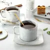 Fincan tabakları gri/pembe mermer kahve fincanı Avrupa küçük lüks seramik ikindi çayı kokulu siyah özgünlük seti