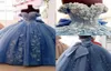 Dusty Blue 2022 Ball Dontral Dresses Lace Lace of the Counter Hoded Prod Downs Sweep Tulle Tulle Sweet 15 Masker1332882