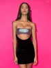 Casual Dresses Sexy Strapless Shiny Hollow Out Bandage Dress Women Black Sleeveless Cut Front Tube Bodycon Mini Evening Party