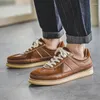 Sapatos casuais A marca Men's Real Leather Plowers Lace-Up Oxfords Sneakers ao ar livre jogging