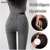 Jeans pour femmes Sexy Double Zippers ouverts entrejambe en plein air femme skinny taille haute pantalon denim pantalon