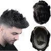 Indian Virgin Human Hair Ersatz #1B Schwarz Oktobertoupe 8x10 vordere Spitze mit PU -Einheit für weiße Männer