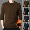 Blusas masculinas outono de inverno masculino suéter color sólida pescoço redondo manga comprida malha top top de pelúcia de pelúcia de comprimento médio de comprimento médio