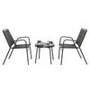 Patio Bistro Table Set (2PCS Chair + 1PCS Coffe Table), Outdoor Furniture Set with 2 Stackable Patio Dining Chairs and Glass Table for Yard Balcony Porch, Black and Coffee
