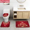 Rougeons de douche arbres de Noël rouges 3d joyeux noël de salle de bain rideau de salle de bain ensemble de toilettes antidérapantes pour toile de toilette de salle de bain décor du festival