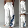 Men's Pants Casual Loose Comfortable 2024 Cotton Linen Summer Trousers Printed Drawstring Fashion Pantalones