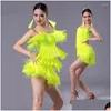 Stage Wear Girls Women Modern Ballroom Latin Dance Dress Tassel Fringe Salsa Tango Costume Red Black Performance Drop Delivery Apparel Otw3A