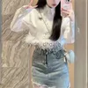 MIVMIV -shirts Spring Designer Dameshemd Fashion Letter Borduurwerk Grafische jas met lange mouwen shirt vrouwen struisvogel veer revers revers top KTT's