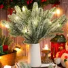 装飾的な花10/5pcsクリスマススノーパインブランチ人工針Diy偽植物花輪装飾フェスティバルパーティーホームデスクトップ