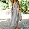 Dresses Woman Party Night V Neck Solid Color Tank Dress Cotton Linen Casual Loose Sundress Plain Long Vestidos Largos 240412