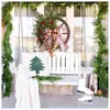 Decorative Flowers Christmas Wooden Wagon Wheel Wreath Winter Pine Needle Bowknot Pendant Ornament For Front Door Wall Drop