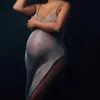 Abiti di maternità Abito in gravidanza Scatto Oro Abiti di maternità a maglia per abiti fotografici Transparent Scaved Blowing Props 24412