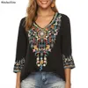 KHALEE YOSE Boho Floral Embroidery Mexican Blouse Shirts Vintage Chic Autumn Women s3xl Ethnic Hippie Shirt Tops 240412