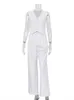 Chaxiaoa Summer White Linen Two Piece Set pour les femmes débardeur sans manche en pantalon large de taille haute correspondant 240412