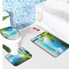 BAD MATS 3D Landschap Gedrukte Ocean Flower Anti Slip 3pcs Set Home Enter Deur Tapijt Doormet Toilet Cover Lid Pad Mat