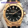 AP Crystal Wrist Watch Royal Oak Series 15500 eller svart urtavla med gummiband Mens Watch 18K Rose Gold Automatic Machinery